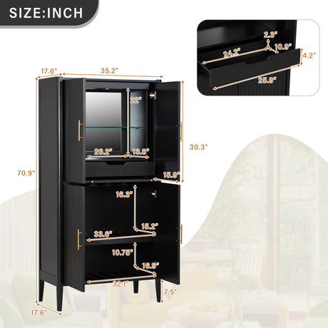U_STYLE Modern Fluted Wine Cabinet with Glass Display & Stemware Rack HouseOfZazla