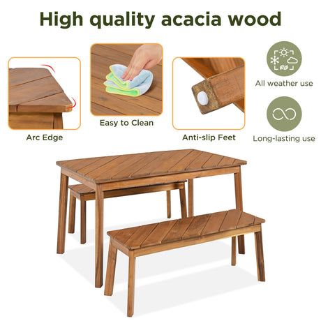 Go 3-Piece Acacia Wood Table Bench Dining Set HouseOfZazla
