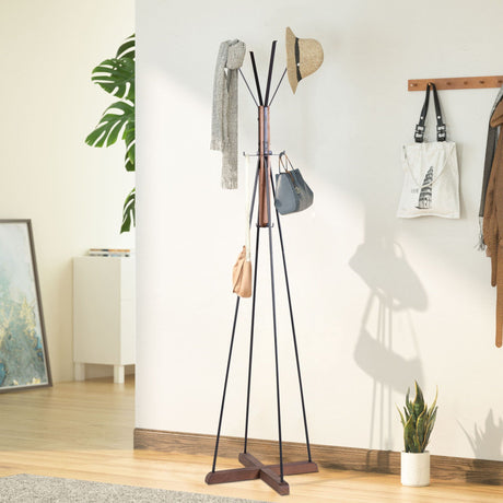 Reclaimed Wood And Metal Freestanding Coat Rack With Hooks Use In Bedroom, Living Room - Natural HouseOfZazla