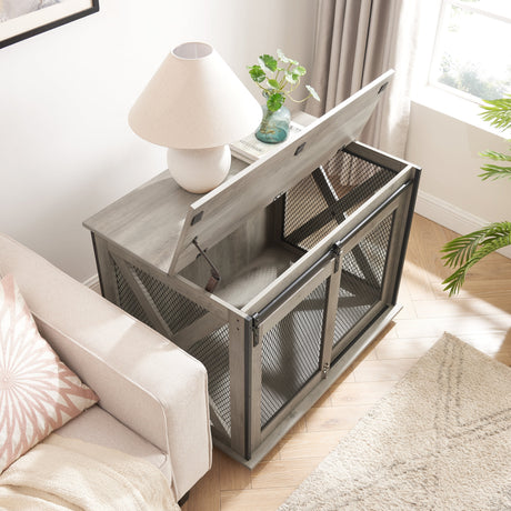Farmhouse Dog Cage Crate Furniture with Sliding Barn Door HouseOfZazla