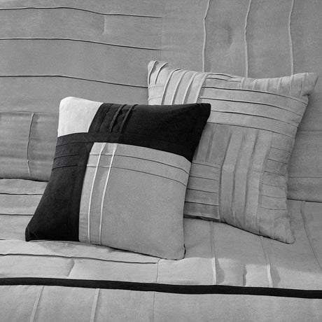 7 Piece Faux Suede Comforter Set Grey Queen HouseOfZazla