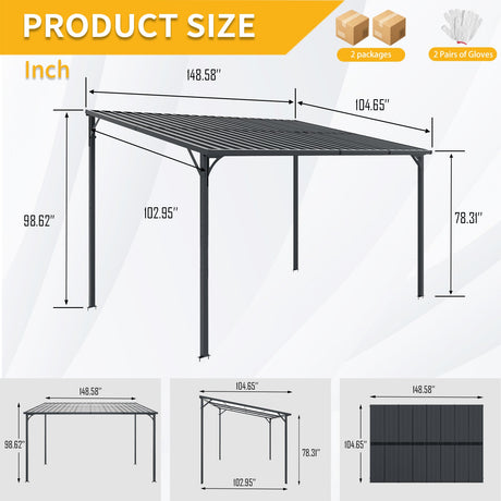 Outdoor Pergola 12' x 8' Galvanized Steel Lean-to Wall-Mounted HouseOfZazla