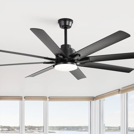 Smart Ceiling Fan With 8 Blades, Voice Remote Control, 6 Wind Speeds, Reversible DC Motor, 3 Color Lighting - Black HouseOfZazla