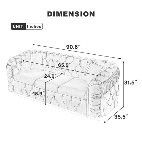 Button Tufted Couch With 2 Pillows, 3 Seater Luxury Chesterfield Sofa HouseOfZazla