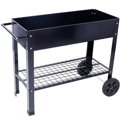 Elevated Mobile Raised Ergonomic Metal Planter Garden Bed With Wheels Powder Coated Steel - Black HouseOfZazla