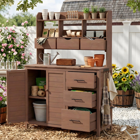 TOPMAX Farmhouse Patio Potting Bench with Storage and Workstation HouseOfZazla