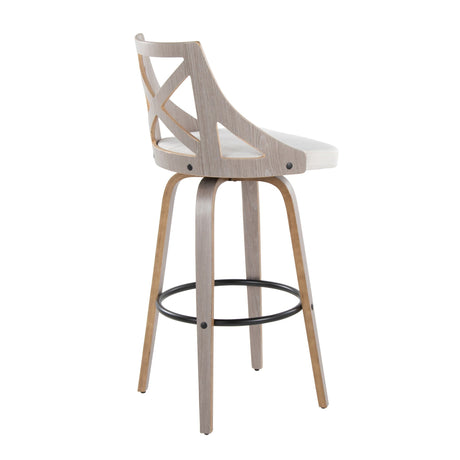 Charlotte - Farmhouse Fixed Height Barstool With Swivel & Round Footrest (Set of 2) - Light Gray / Cream HouseOfZazla