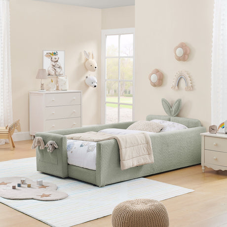Cute Rabbit Ear Upholstered Platform Bed Frame With Safety Rail HouseOfZazla