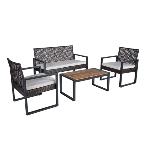 4 Piece Patio Furniture Set With Acacia Wood Table Top And Cushions HouseOfZazla