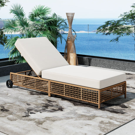 Outdoor Lounge Chair With 5 Position Backrest With Cushion And Wheels HouseOfZazla