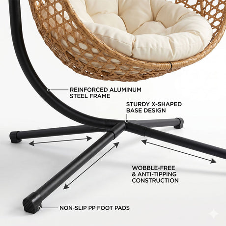 Folding PE Rattan Hanging Egg Chair with Stand HouseOfZazla