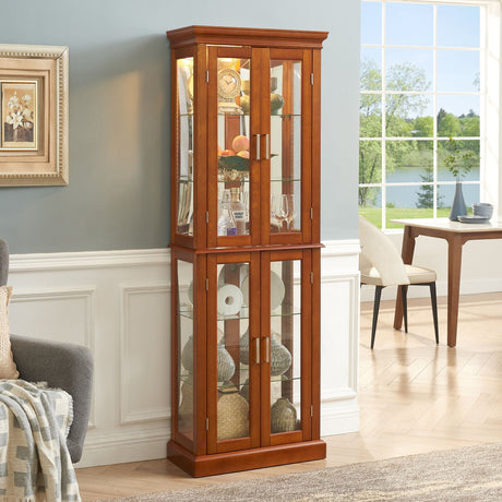 Lighted Curio Cabinet With Adjustable Shelves and Mirrored Back Panel HouseOfZazla