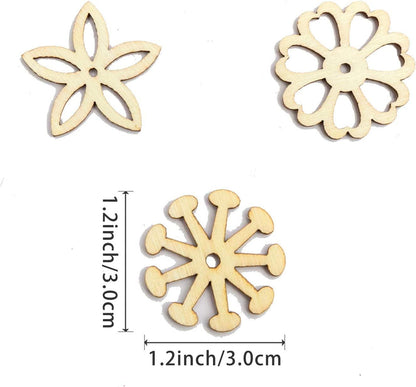 Flower Shape Wood Slices, Unfinished Wood DIY Craft Ornament 100Pcs - WoodArtSupply