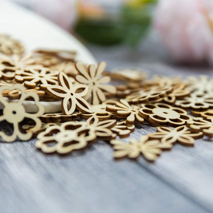 Flower Shape Wood Slices, Unfinished Wood DIY Craft Ornament 100Pcs - WoodArtSupply