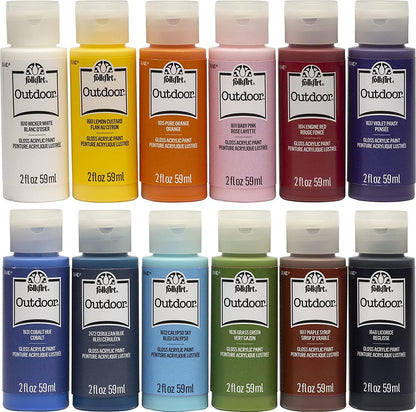Folkart Outdoor Gloss Acrylic Craft Paint Non-Toxic Formula Rock Designing, 12Bottles, 2 Oz, 24 Fl Oz - WoodArtSupply