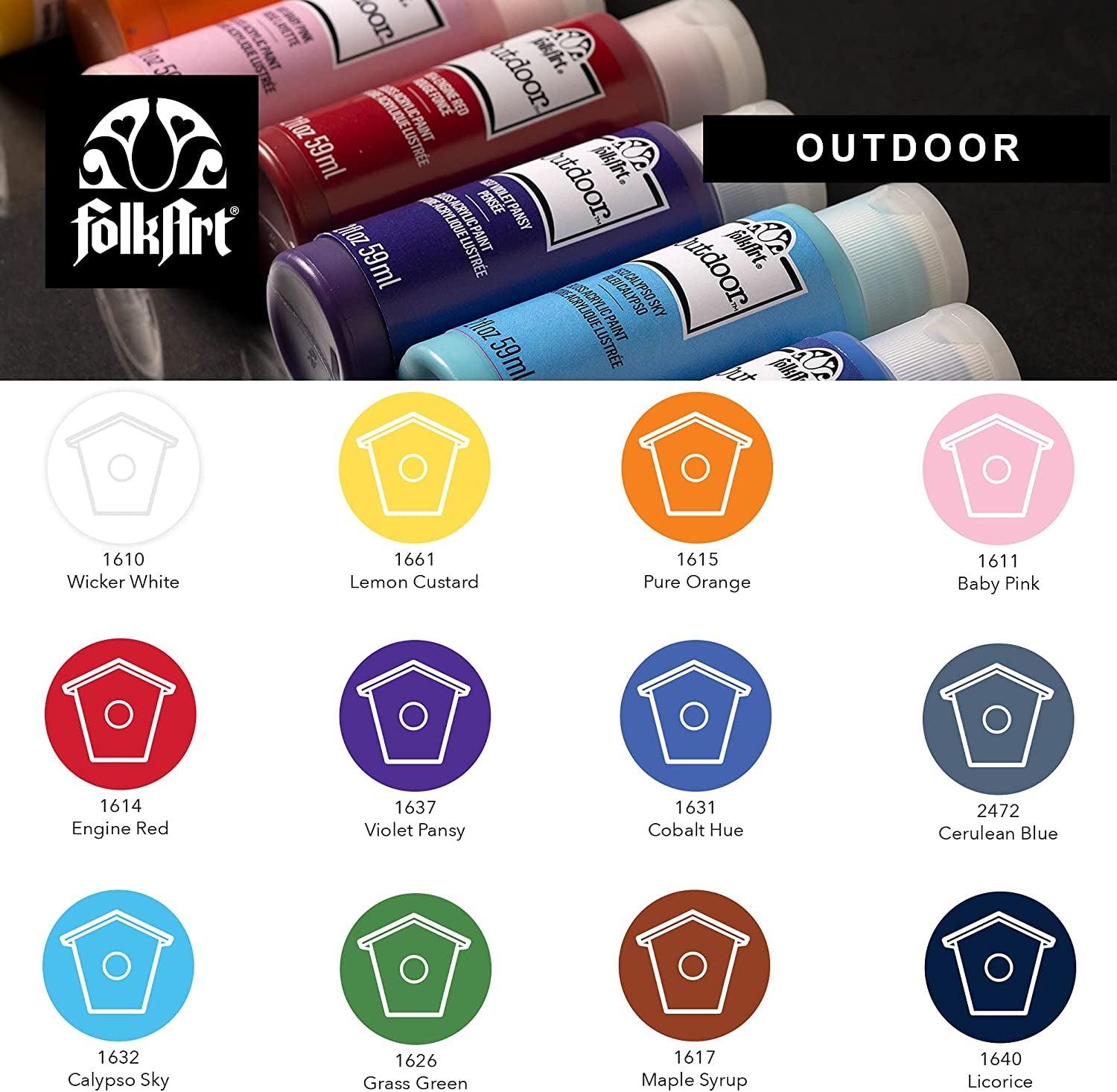 FOLKART folkart 99445 24 bottle acrylic craft paint set with 10 pack of  brushes, 2oz, colors may vary