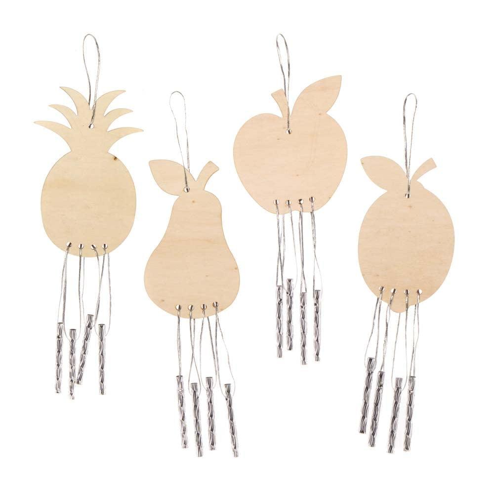 Fruit Wooden Windchimes - Pack of 4, Decorate and Personalise for Arts and Crafts Activities - WoodArtSupply