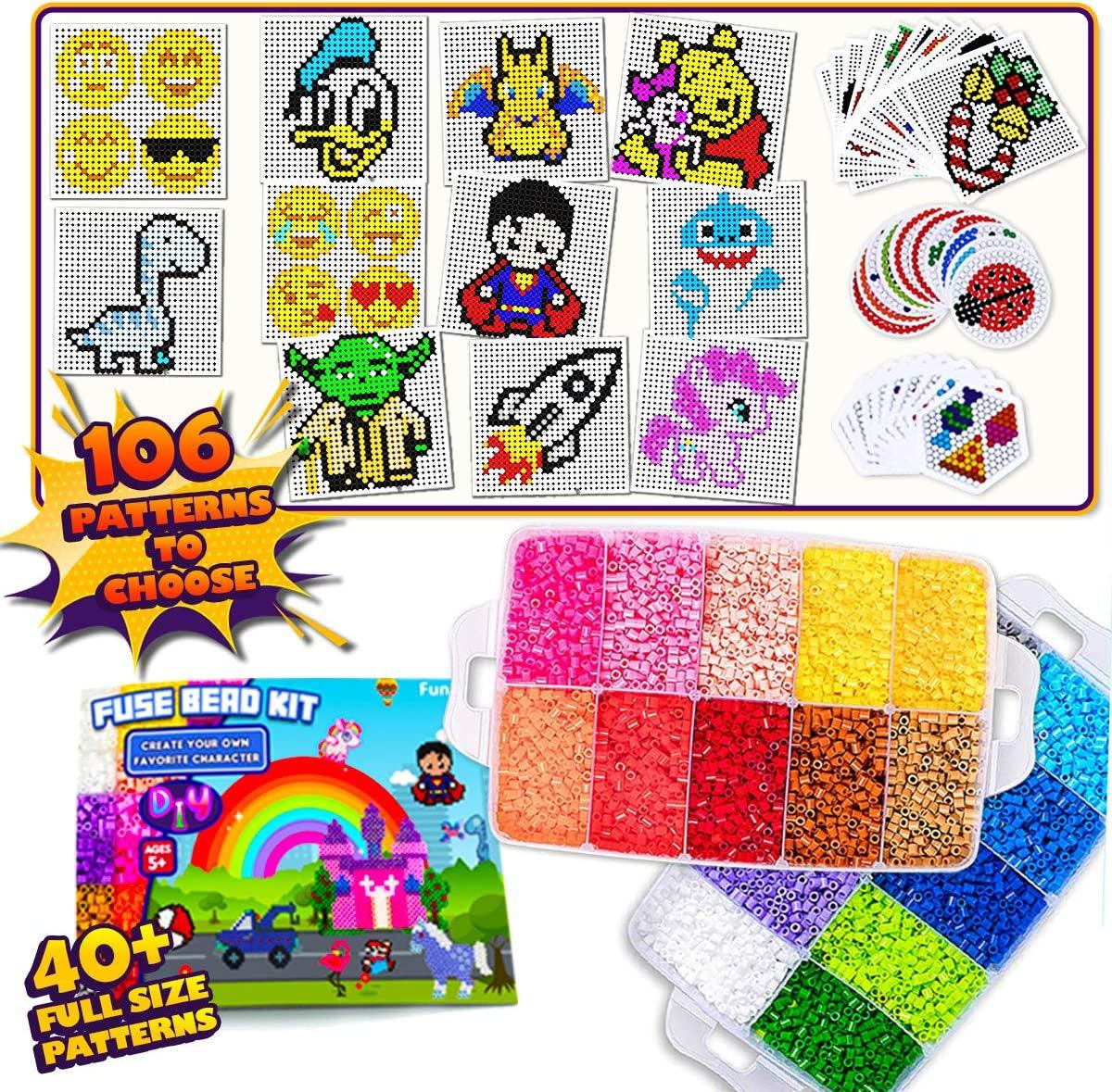 Fuse Beads for Kids Craft Art 106 Patterns Fusebead Melty Fusion Colored Arts and Crafts Set - WoodArtSupply