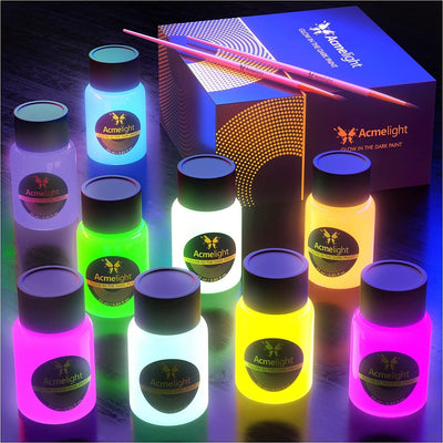 Glow in the Dark Acrylic Paint - Fluorescent Paint for Canvas - Neon Craft Paint - Blacklight Paint Set