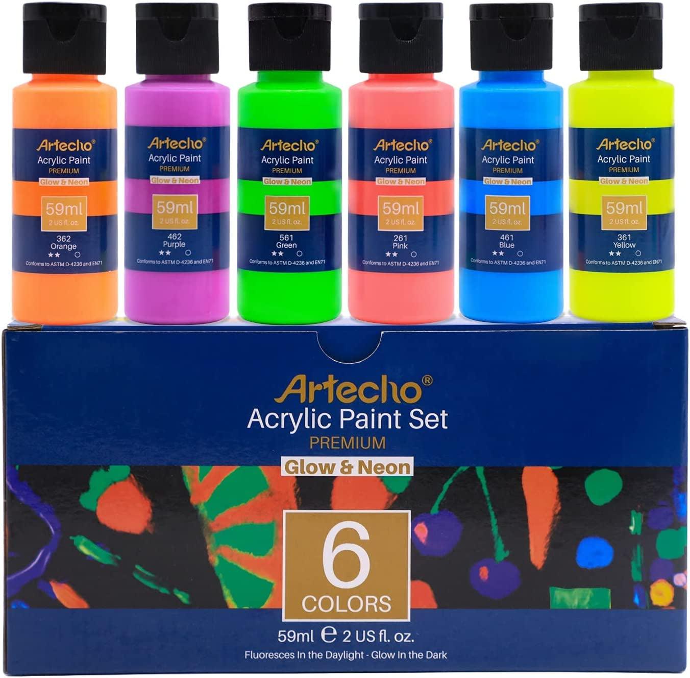 Glow in the Dark Paint Set of 6 Colors, 59 Ml / 2 Oz Acrylic Paint for Decoration, Art Painting, Outdoor and Indoor Art Craft - WoodArtSupply