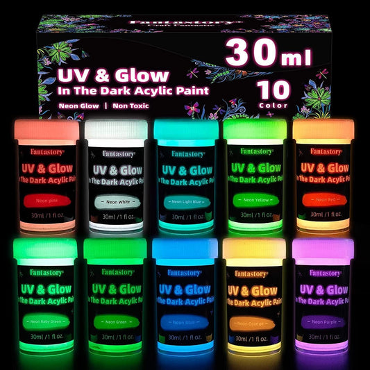 Glow in the Dark Paint,10 Extra Bright Colors 30 Ml / 1 Oz Glow in Dark Paint, Glow Paint - WoodArtSupply