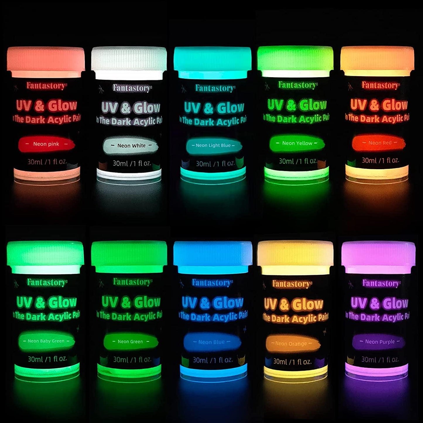 Glow in the Dark Paint,10 Extra Bright Colors 30 Ml / 1 Oz Glow in