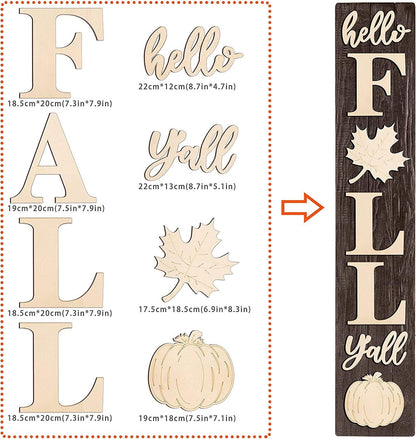 Hello Fall Y'All Wood Letters 8 Inch Fall Porch Sign Large Letter Unfinished Cutouts Wooden Decoration for Fall Thanksgiving - WoodArtSupply