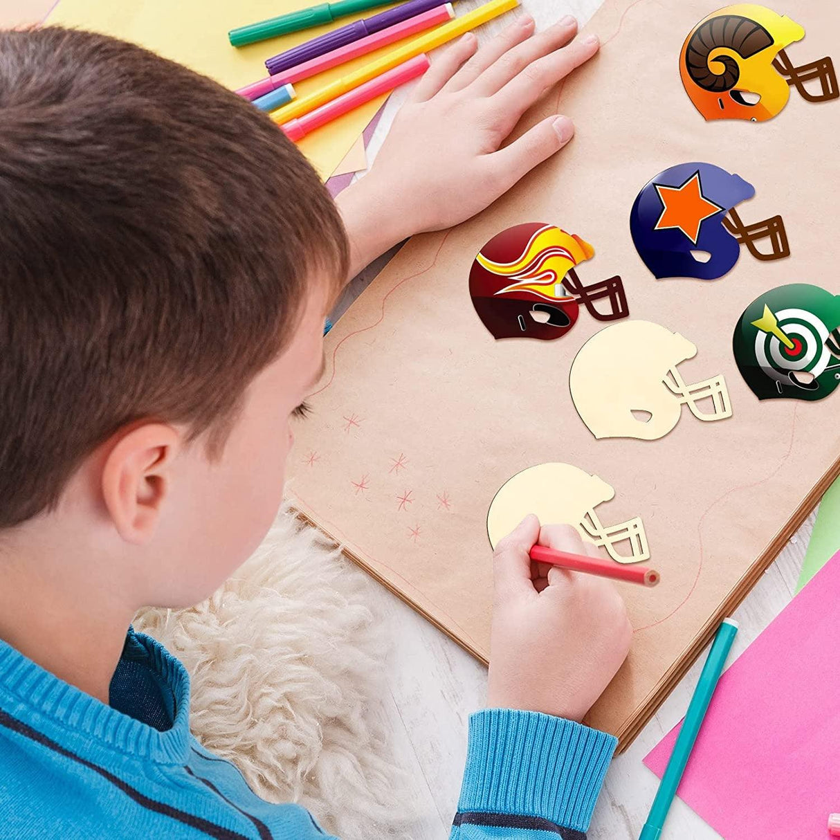 Helmet Unfinished Wood Football Hockey Helmet Shaped Wood Slices Helmet Wooden Ornaments WoodArtSupply