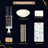 Hill Hjem Food Safe Kintsugi Repair Kit, Updated Instuctions for The Complete DIY Set for Kintsugi Pottery Restoration Includes Gold Dust, Glue, Practice Dish, Wood Sticks, Gloves, for Beginners Hill Hjem