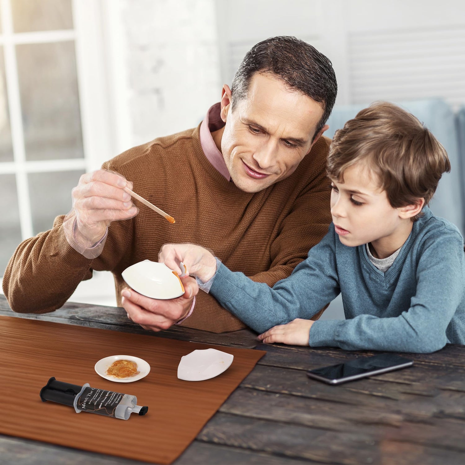 Hill Hjem Food Safe Kintsugi Repair Kit, Updated Instuctions for The Complete DIY Set for Kintsugi Pottery Restoration Includes Gold Dust, Glue, Practice Dish, Wood Sticks, Gloves, for Beginners Hill Hjem