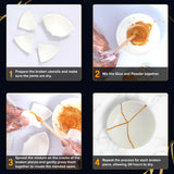 Hill Hjem Food Safe Kintsugi Repair Kit, Updated Instuctions for The Complete DIY Set for Kintsugi Pottery Restoration Includes Gold Dust, Glue, Practice Dish, Wood Sticks, Gloves, for Beginners Hill Hjem