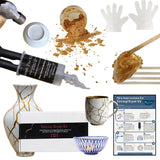 Hill Hjem Food Safe Kintsugi Repair Kit, Updated Instuctions for The Complete DIY Set for Kintsugi Pottery Restoration Includes Gold Dust, Glue, Practice Dish, Wood Sticks, Gloves, for Beginners Hill Hjem