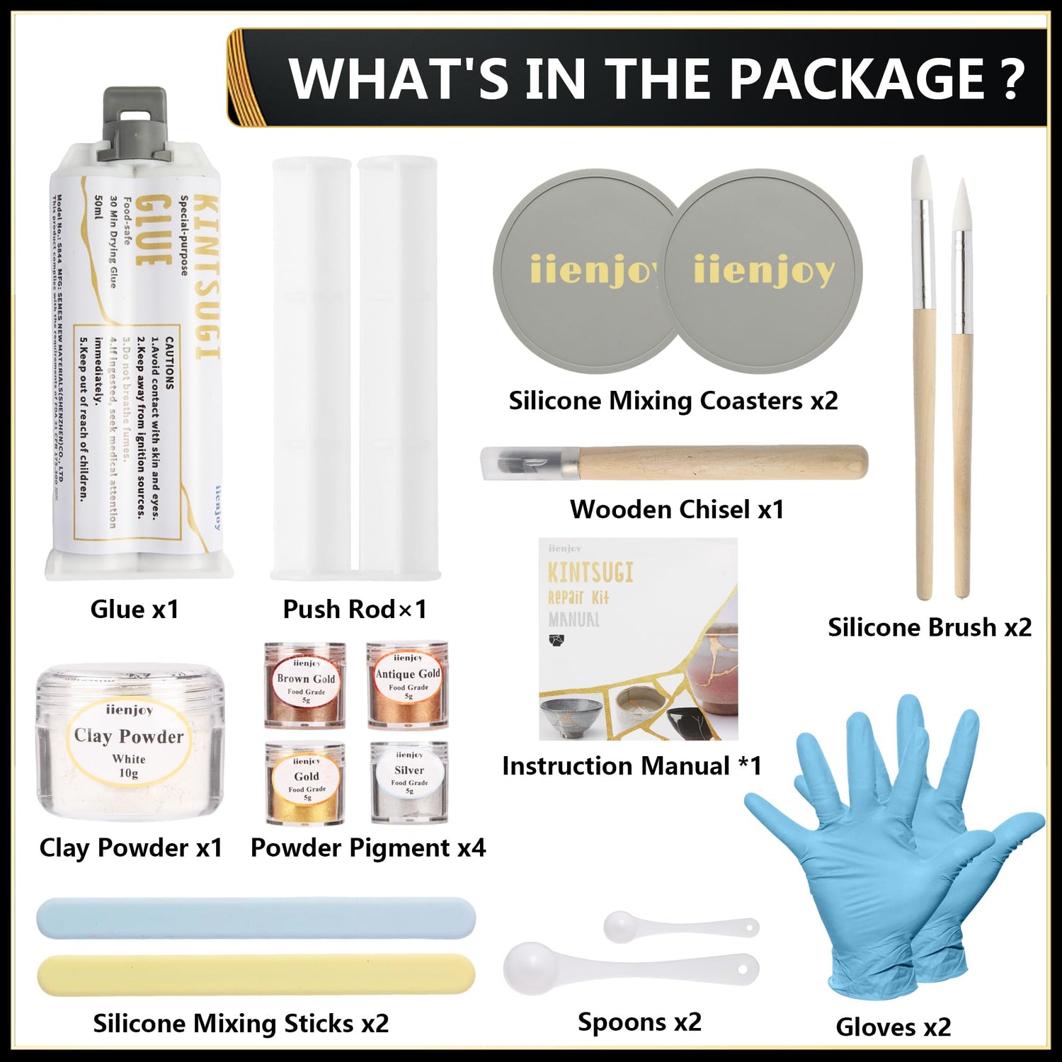 iienjoy Kintsugi Repair Kit, 4 Colors Food Safe Kintsugi Kit Repairs Broken Ceramics, Jade, Glass, Meaningful Pottery, Kintsugi Gold Glue for Ceramics and Porcelain Repair Perfect for Beginners iienjoy