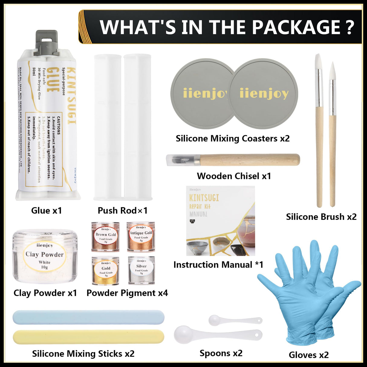 iienjoy Kintsugi Repair Kit, 4 Colors Food Safe Kintsugi Kit Repairs Broken Ceramics, Jade, Glass, Meaningful Pottery, Kintsugi Gold Glue for Ceramics and Porcelain Repair Perfect for Beginners iienjoy