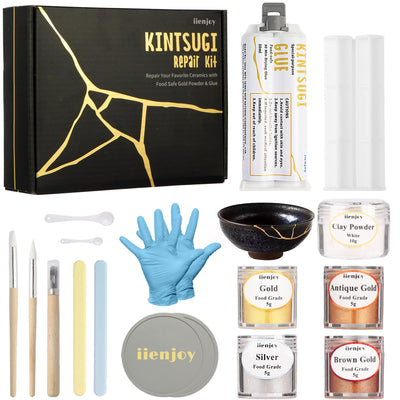 iienjoy Kintsugi Repair Kit, 4 Colors Food Safe Kintsugi Kit Repairs Broken Ceramics, Jade, Glass, Meaningful Pottery, Kintsugi Gold Glue for Ceramics and Porcelain Repair Perfect for Beginners