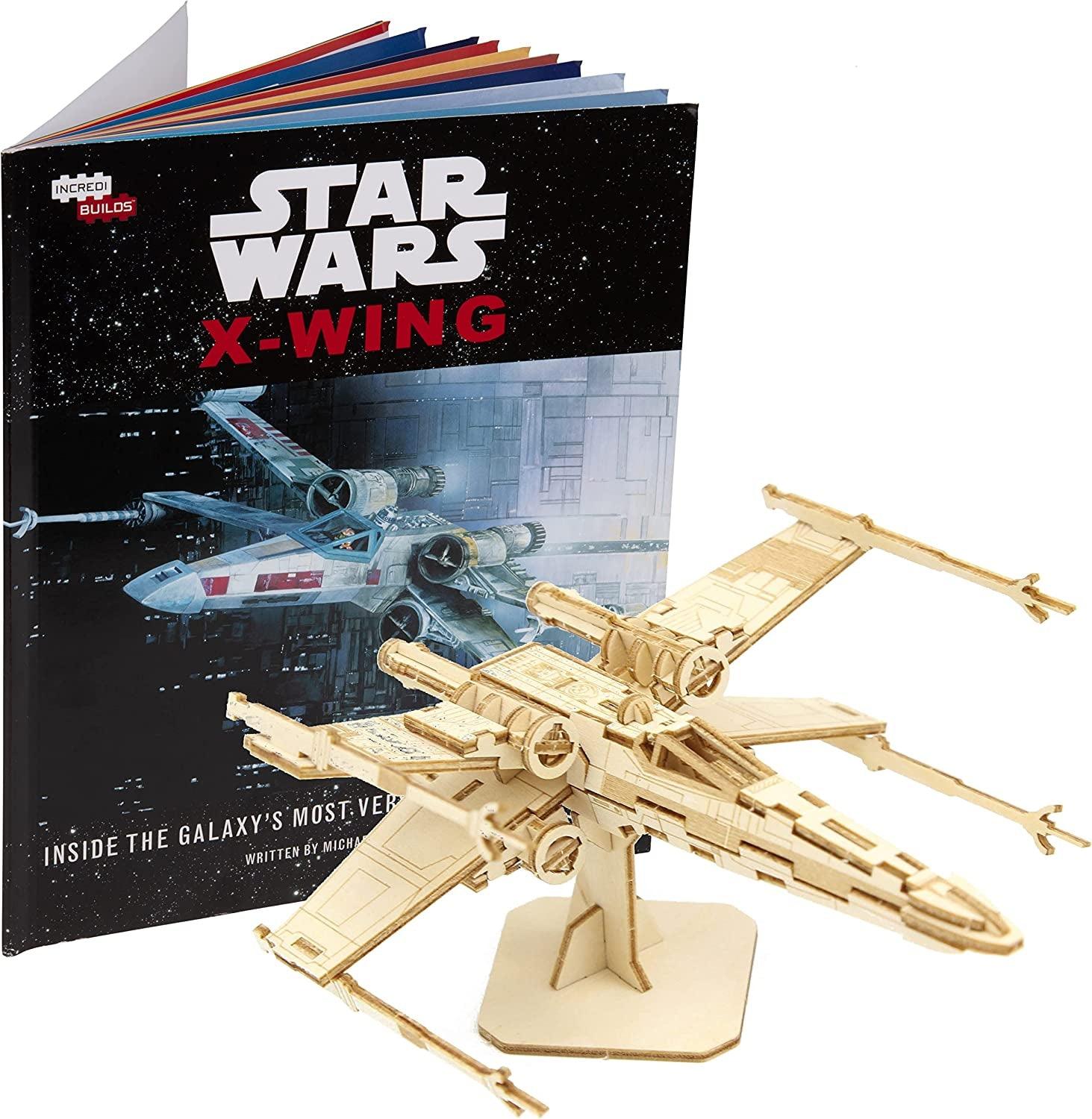 Incredibuilds Star Wars X-Wing 3D Wood Puzzle & Model Figure Kit (73 Pcs) - Build & Paint Your Own 3-D Movie Toy - WoodArtSupply