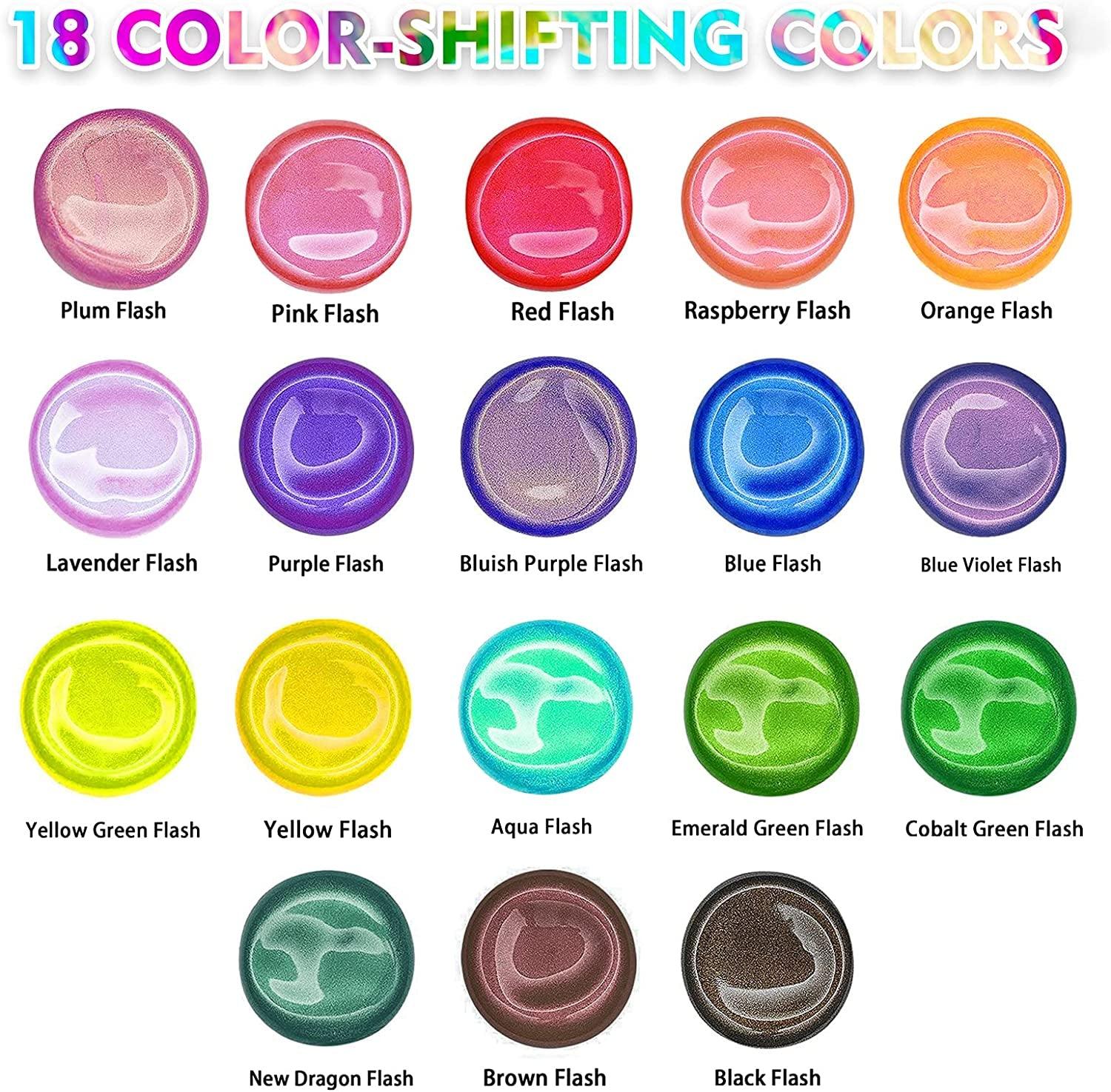 Iridescent Acrylic Paint, Set of 18 Chameleon Colors, 2 Oz/60Ml Bottles, Color-Shifting - WoodArtSupply