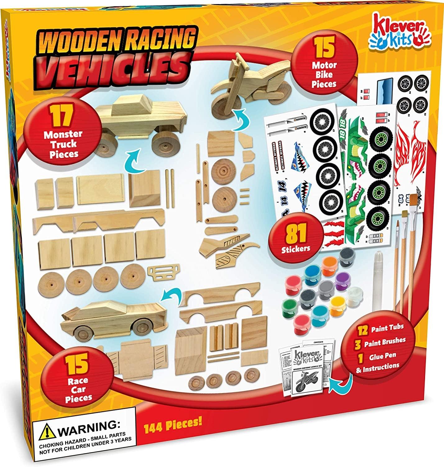 Build & Paint Your Own Wooden Cars DIY Wood Craft Kit 3 Race Cars