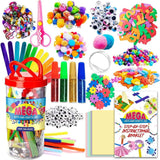 Kids Crafts and Art Supplies Jar Kit 1000+ Piece Set Glitter Glue, Paper, Colored Popsicle Sticks, Googly Eyes, Pipe Cleaners WoodArtSupply