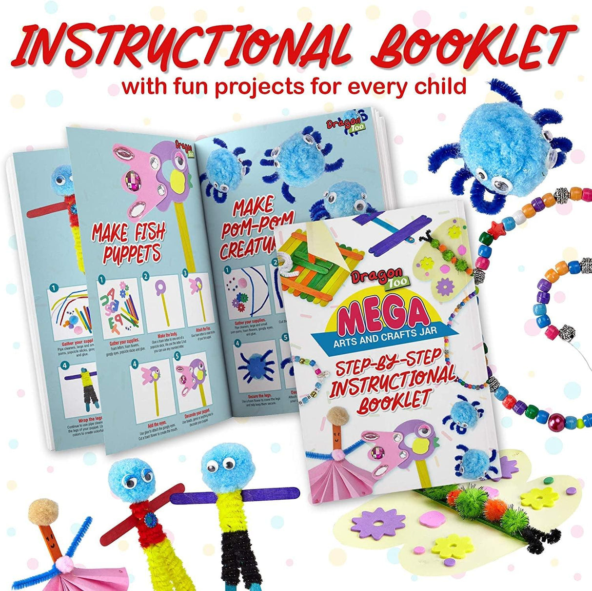 Kids Crafts and Art Supplies Jar Kit 1000+ Piece Set Glitter Glue, Paper, Colored Popsicle Sticks, Googly Eyes, Pipe Cleaners WoodArtSupply