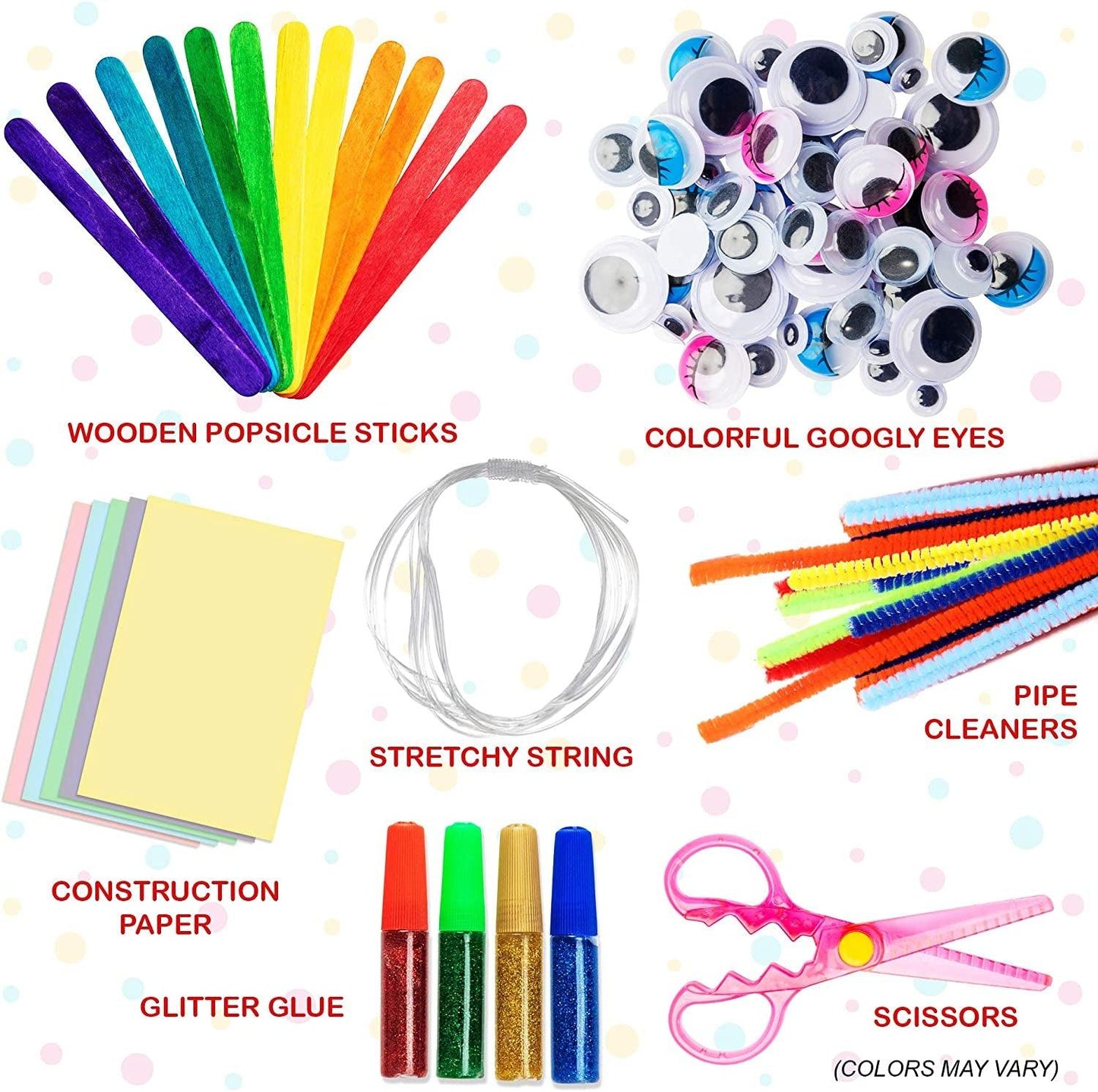 Kids Crafts and Art Supplies Jar Kit 1000+ Piece Set Glitter Glue, Paper, Colored Popsicle Sticks, Googly Eyes, Pipe Cleaners - WoodArtSupply