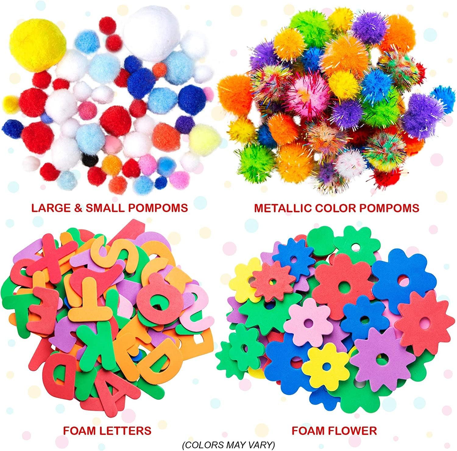 Kids Crafts and Art Supplies Jar Kit 1000+ Piece Set Glitter Glue, Paper, Colored Popsicle Sticks, Googly Eyes, Pipe Cleaners WoodArtSupply