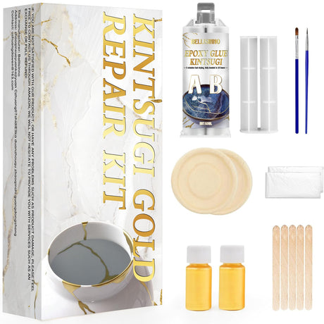 Kintsugi Kit Gold Repair, Gold Glue for Ceramics and Porcelain Repair, Kintsugi Kit Repair Your Meaningful Pottery, Ceramic Repair Perfect for Beginners Restoring Meaningful Gifts Bellisinno