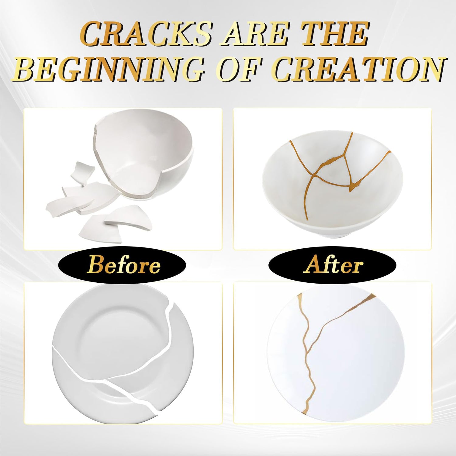 Kintsugi Kit Gold Repair, Gold Glue for Ceramics and Porcelain Repair, Kintsugi Kit Repair Your Meaningful Pottery, Ceramic Repair Perfect for Beginners Restoring Meaningful Gifts Bellisinno