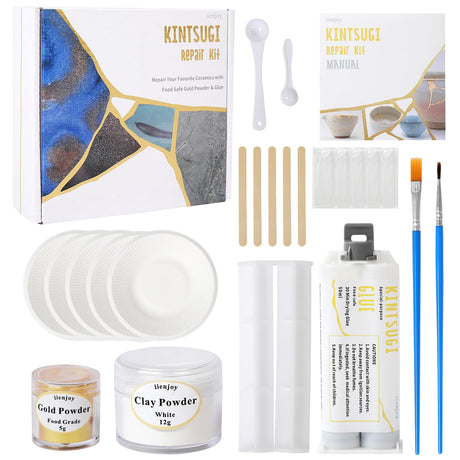 Kintsugi Repair Kit, Food Safe Glue & Edible Gold Mica Powder for Ceramics and Porcelain Repair, Perfect for Beginners Restoring Meaningful Gifts, Japanese Art Kintsugi Craft iienjoy