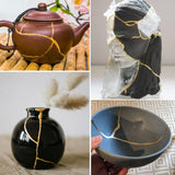 Kintsugi Repair Kit, Food Safe Gold & Silver Kintsugi Kit for Broken Ceramics, Glass, Jade and Sculptures, Japanese Art Craft with Gold Glue for Ceramics and Porcelain Repair Restoration TJINHEZ