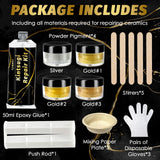 Kintsugi Repair Kit, Food Safe Gold & Silver Kintsugi Kit for Broken Ceramics, Glass, Jade and Sculptures, Japanese Art Craft with Gold Glue for Ceramics and Porcelain Repair Restoration TJINHEZ