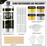 Kintsugi Repair Kit - Food Safe Kintsugi Kit Repairs Broken Ceramics, Glass, Jade, Sculptures, Meaningful Pottery - Gold Kintsugi Glue for Ceramics and Porcelain Repair, Japanese Art Kintsugi Craft DecorRom