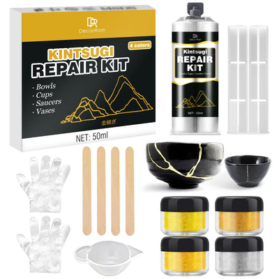 Kintsugi Repair Kit - Food Safe Kintsugi Kit Repairs Broken Ceramics, Glass, Jade, Sculptures, Meaningful Pottery - Gold Kintsugi Glue for Ceramics and Porcelain Repair, Japanese Art Kintsugi Craft