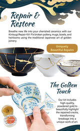 Kintsugi Repair Kit for Ceramics, Kintsugi Japanese Pottery Repair Kit w/Practice Bowls, Gold Powder, Pottery Repair Epoxy Glue, Crafts for All Skill Levels, Restore Meaningful Broken Porcelain Items 4LEAF TREASURE